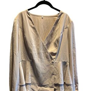 Satin-Look Layered Wrap Blouse in Light Taupe